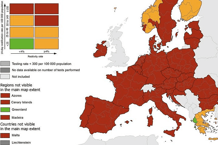EU uvodi tamno crvene zone na epidemiološku kartu Evrope