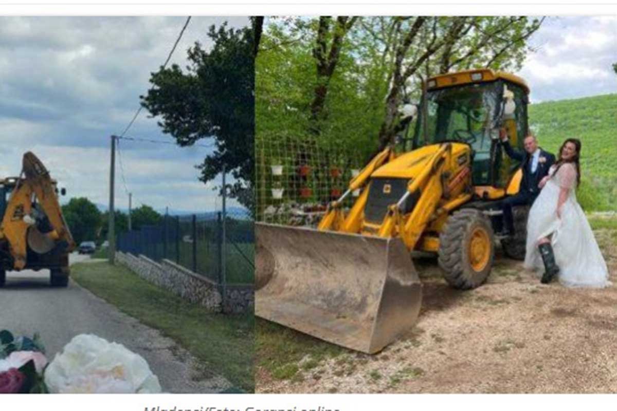 Neobično vjenčanje u Mostaru: Došao po mladu bagerom (VIDEO)