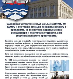 Skupštinska većina u Banjaluci pita gradonačelnika: Zašto vam smeta pomoć medicinskim  radnicima i penzionerima