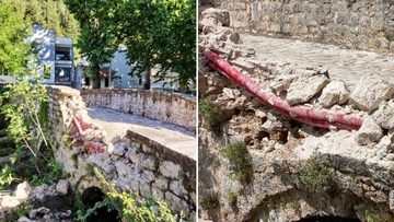 URUŠIO NACIONALNI SPOMENIK BIH  Kamionom urušio kameni zid Inat-ćuprije u Stocu!